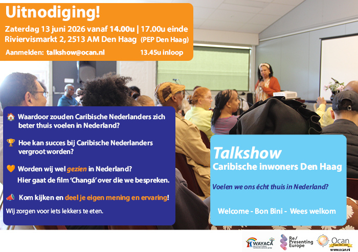 Ocan caribisch re/presenting Europe inclusie flyer uitnodiging Den Haag